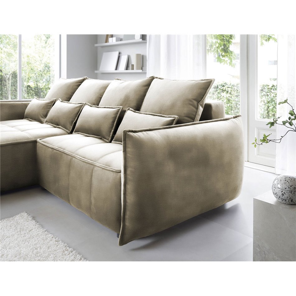 Corner sofa Elkampo L, sleeping function, Nube 20, velvet, brown, H88x196x265cm