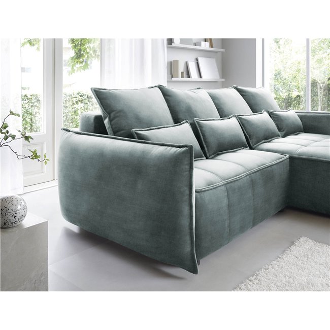 Corner sofa Elkampo R, sleeping function, Manhattan 38, velvet, green, H88x196x265cm