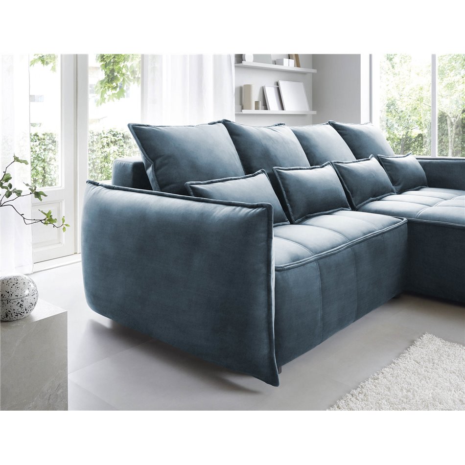 Corner sofa Elkampo R, sleeping function, Manhattan 40, velvet, dark blue, H88x196x265cm