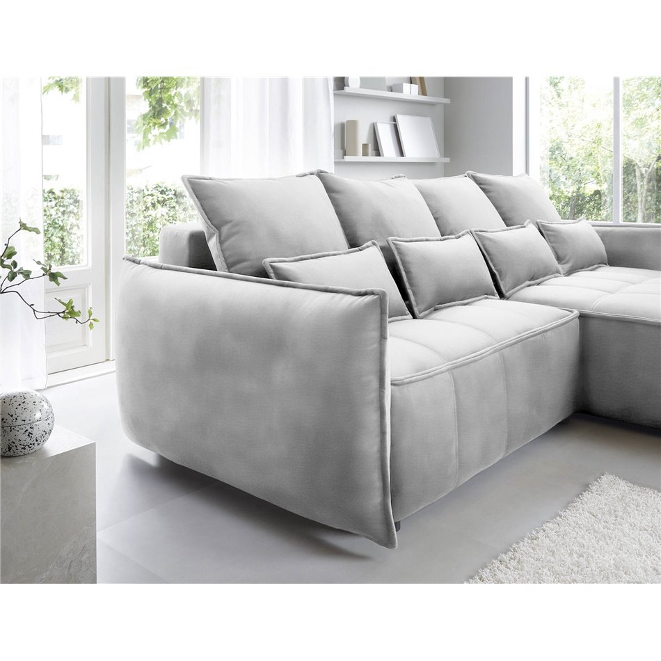 Corner sofa Elkampo R, sleeping function, Nube 3, velvet, grey, H88x196x265cm