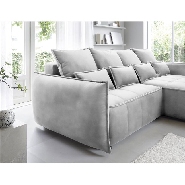 Corner sofa Elkampo R, sleeping function, Nube 3, velvet, grey, H88x196x265cm