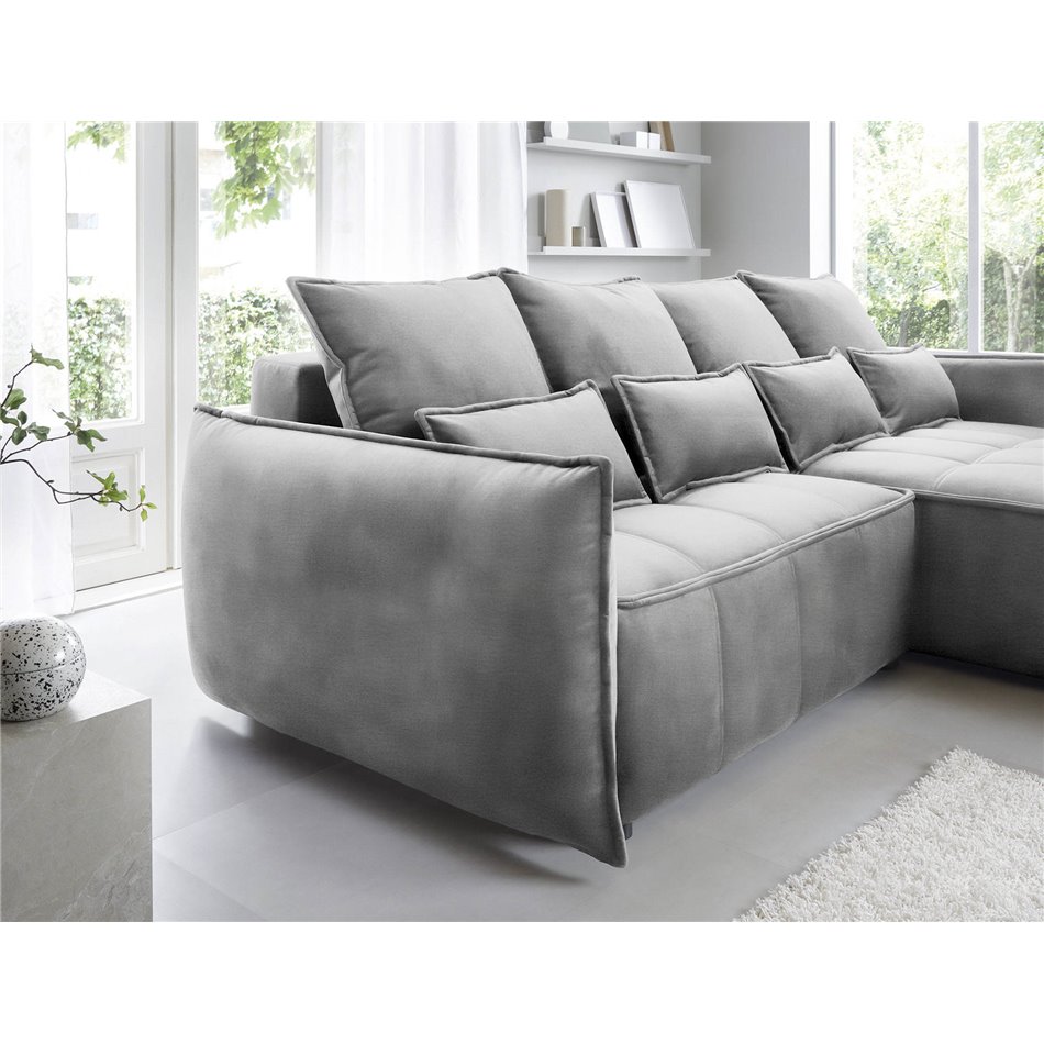 Corner sofa Elkampo R, sleeping function, Nube 4, velvet, grey, H88x196x265cm