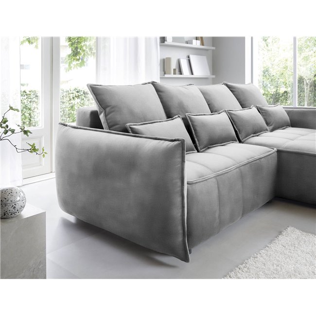 Corner sofa Elkampo R, sleeping function, Nube 4, velvet, grey, H88x196x265cm