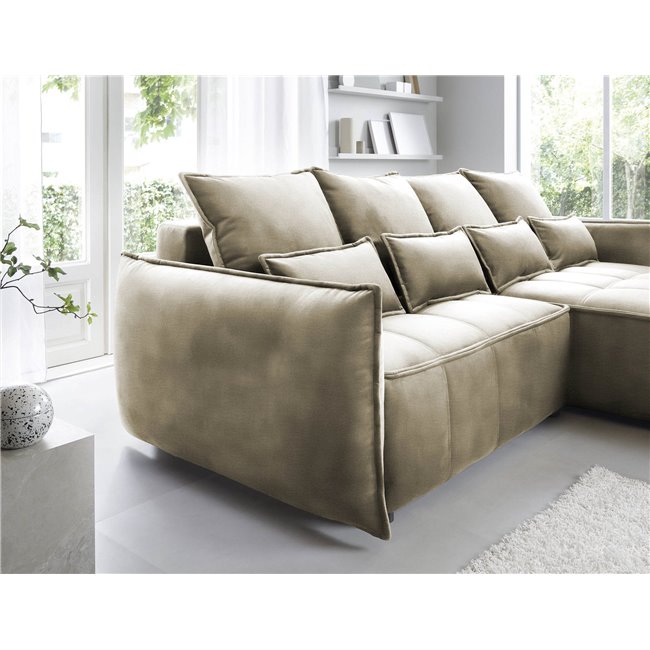 Corner sofa Elkampo R, sleeping function, Nube 20, velvet, brown, H88x195x265cm
