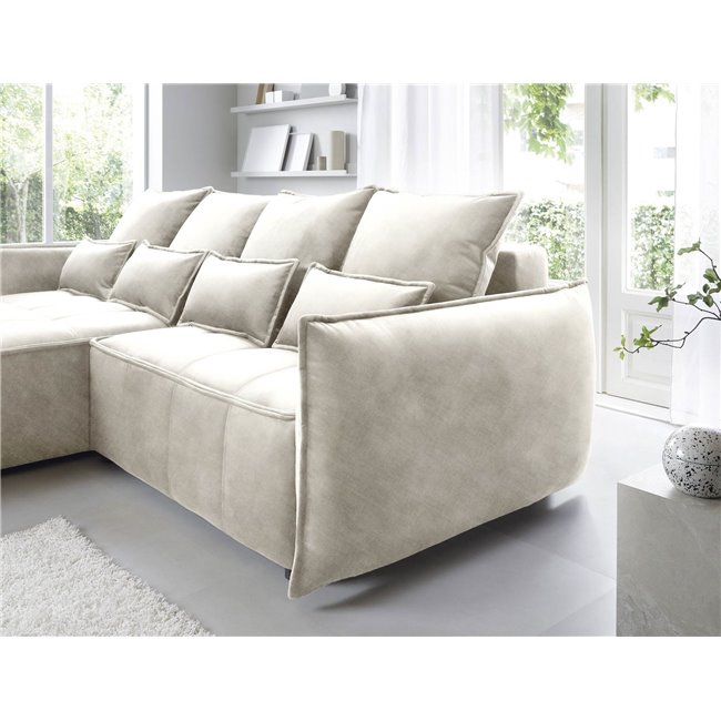 Corner sofa Elkampo L, sleeping function, Manhattan 18, velvet, beige, H88x196x265cm