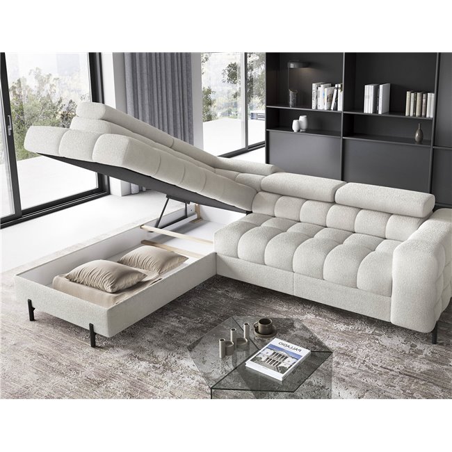 Corner sofa Elferucce L, sleeping function, Amore 01, bouclé, white, H93x200x276cm