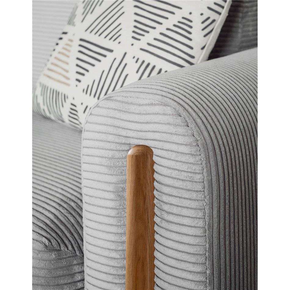 Sofa bed Elcadova Oak, sleeping function, Jarell 03, wavy velvet, grey, H97x97x244cm