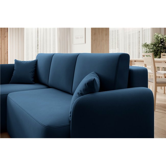 Corner sofa Elhandson L, sleeping function, Lukso 40, velvet, blue, H89x150x206cm