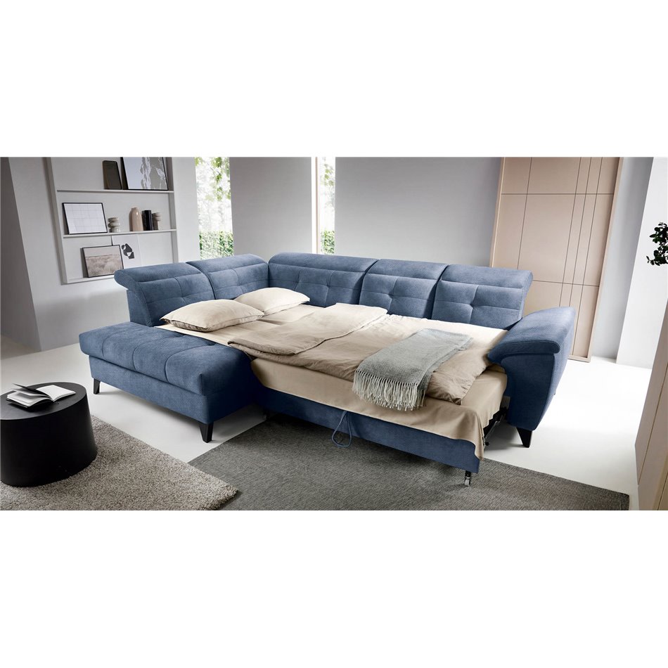 Corner sofa Elinferne L, sleeping function, Raquel 40, dark blue, H107x210x297cm