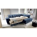 Corner sofa Elinferne R, sleeping function, Aura 40, velvet, dark blue, H107x210x297cm