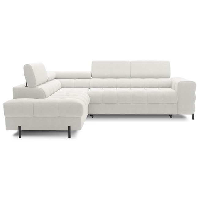 Corner sofa Elferucce L, sleeping function, Amore 01, bouclé, white, H93x200x276cm