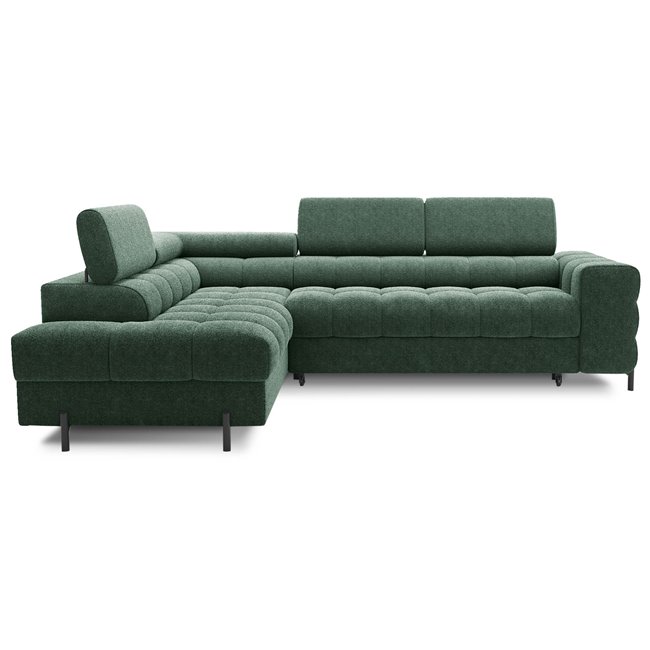 Corner sofa Elferucce L, sleeping function, Amore 35, bouclé, dark green, H93x200x276cm