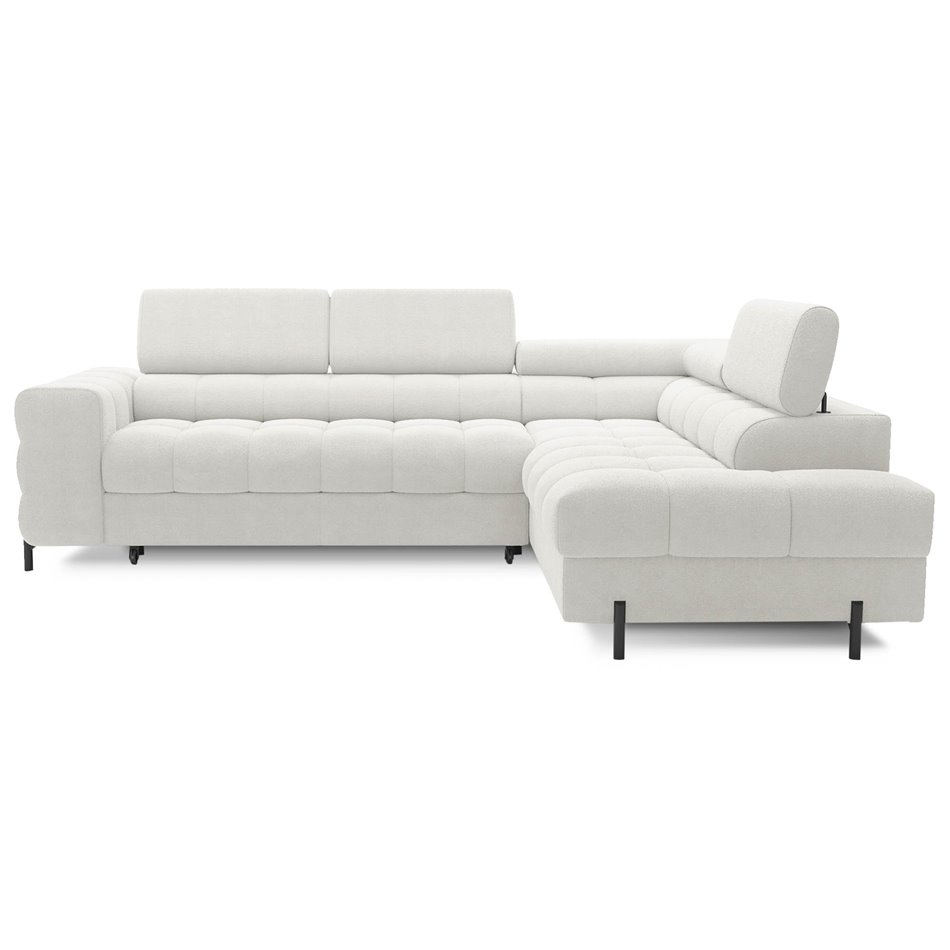 Corner sofa Elferucce R, sleeping function, Amore 01, bouclé, white, H93x200x276cm