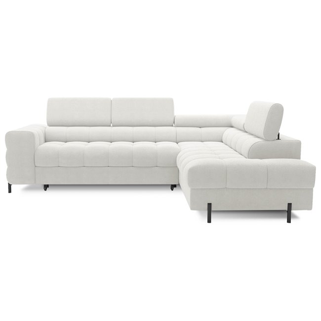 Corner sofa Elferucce R, sleeping function, Amore 01, bouclé, white, H93x200x276cm