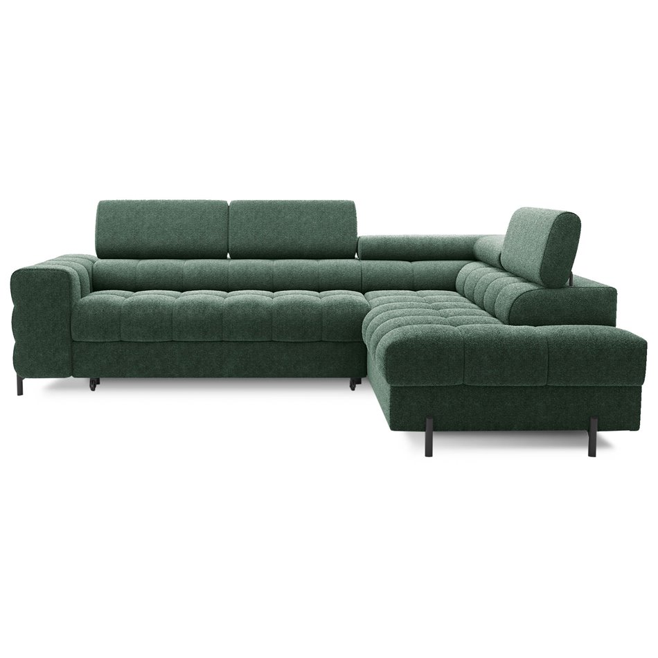 Corner sofa Elferucce R, sleeping function, Amore 35, bouclé, dark green, H93x200x276cm