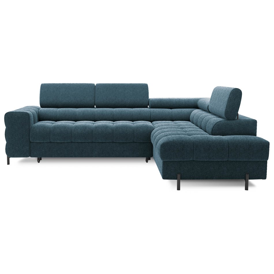 Corner sofa Elferucce R, sleeping function, Amore 40, bouclé, dark blue, H93x200x276cm
