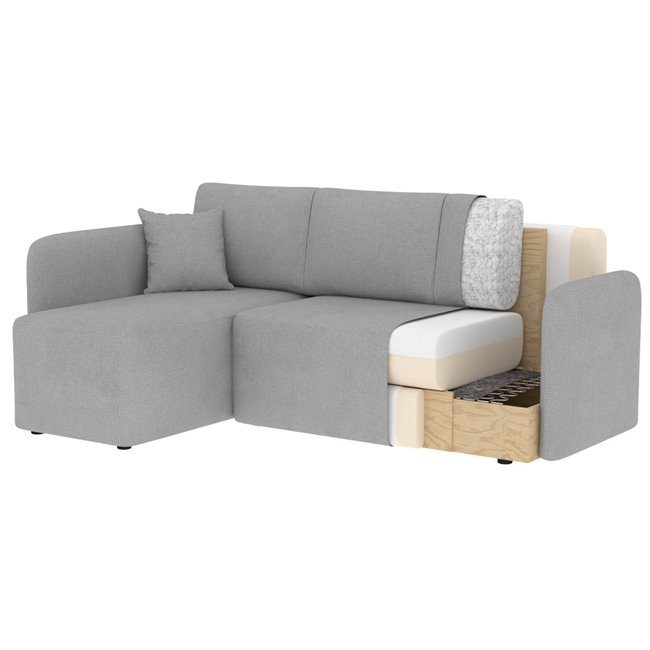 Corner sofa Elhandson L, sleeping function, Sola 6, dark grey, H89x150x206cm