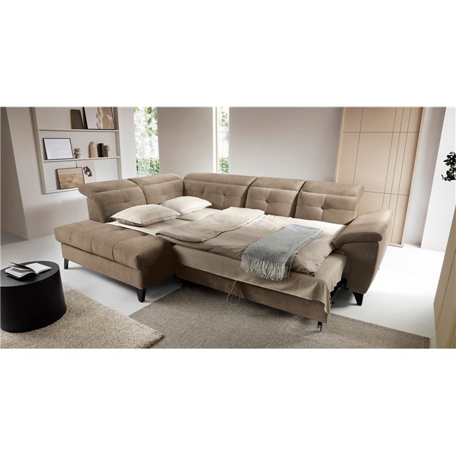 Corner sofa Elinferne L, sleeping function, Aura 20, velvet, dark beige, H107x210x297cm