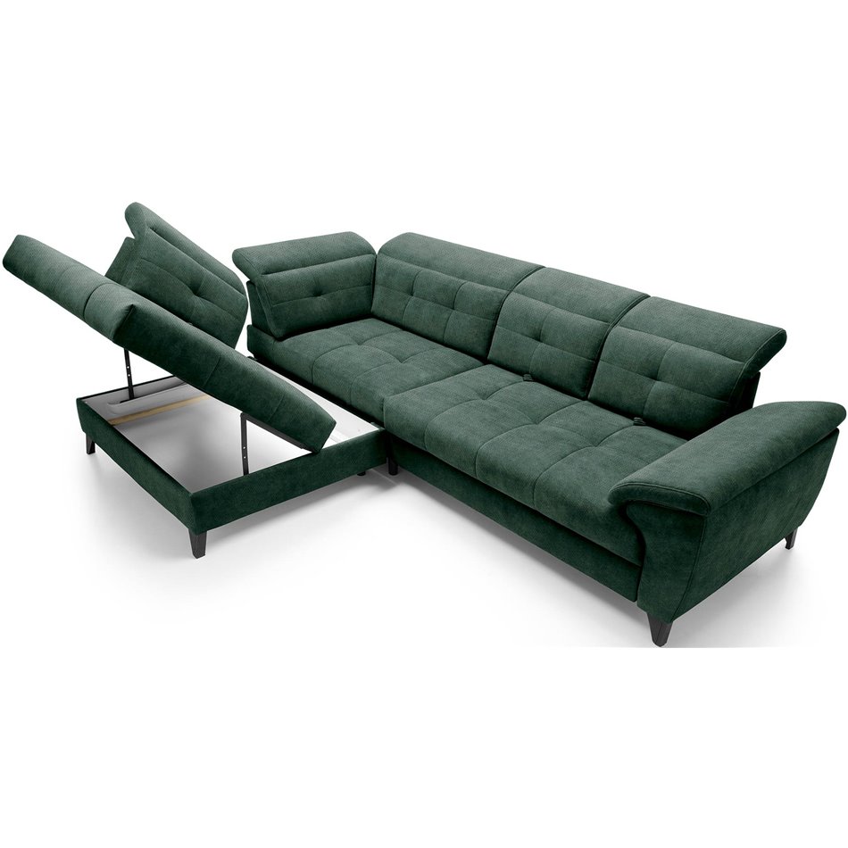 Corner sofa Elinferne L, sleeping function, Raquel 35, dark green, H107x210x297cm