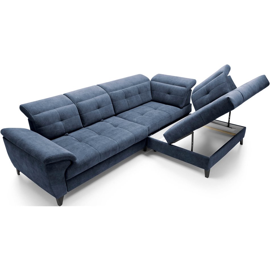 Corner sofa Elinferne R, sleeping function, Aura 40, velvet, dark blue, H107x210x297cm