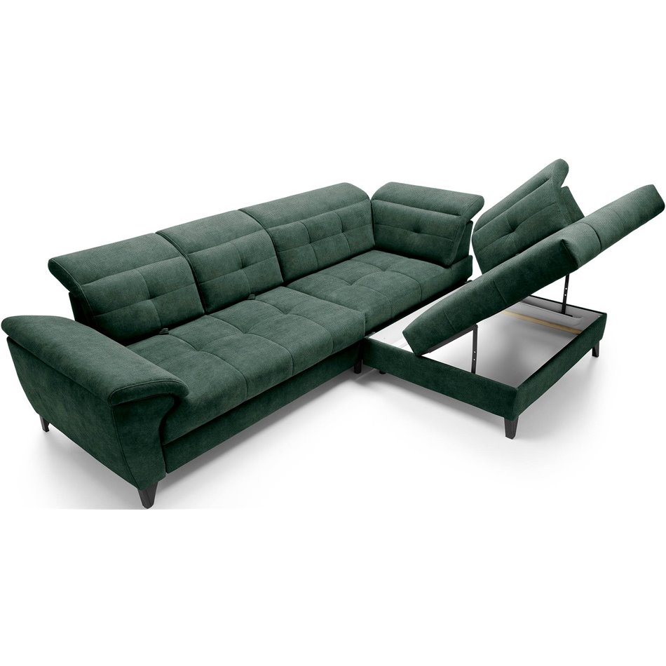 Corner sofa Elinferne R, sleeping function, Raquel 35, dark green, H107x210x297cm