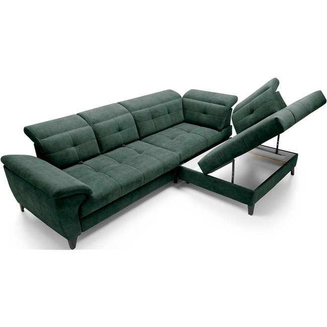 Corner sofa Elinferne R, sleeping function, Raquel 35, dark green, H107x210x297cm