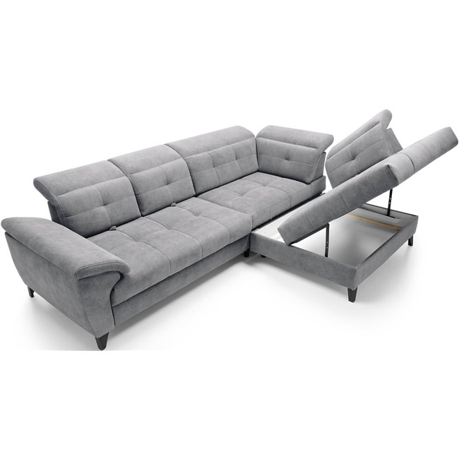 Угловой диван Elinferne R, раздвижной, Relax 04, бархат, серый, H107x210x297см