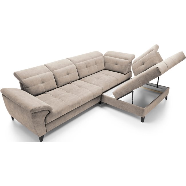 Угловой диван Elinferne R, раздвижной, Relax 20, бархат, бежевый, H107x210x297см