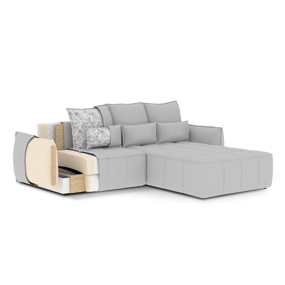 Corner sofa Elkampo R, sleeping function, Nube 3, velvet, grey, H88x196x265cm