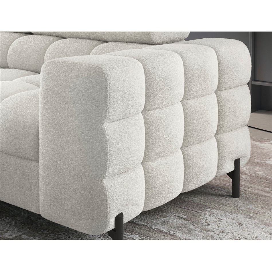 Corner sofa Elferucce L, sleeping function, Amore 01, bouclé, white, H93x200x276cm