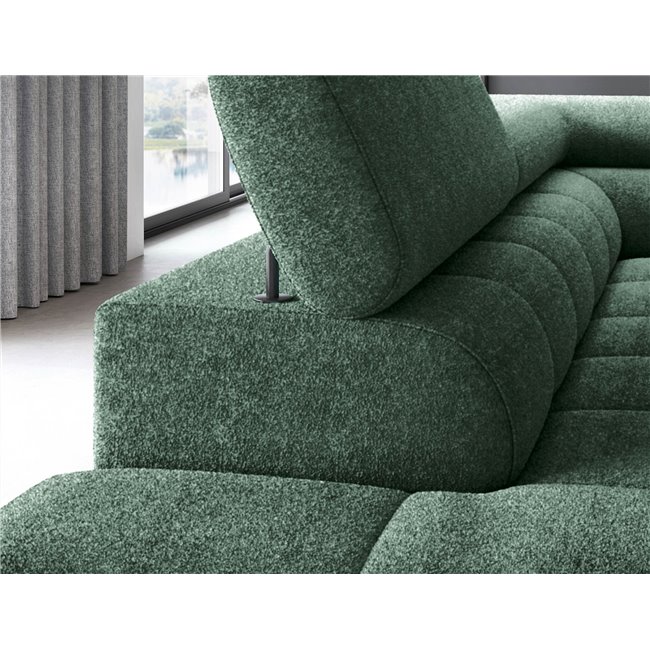 Corner sofa Elferucce L, sleeping function, Amore 35, bouclé, dark green, H93x200x276cm