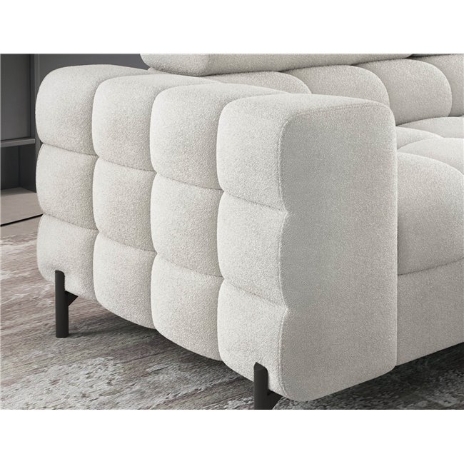 Corner sofa Elferucce R, sleeping function, Amore 01, bouclé, white, H93x200x276cm