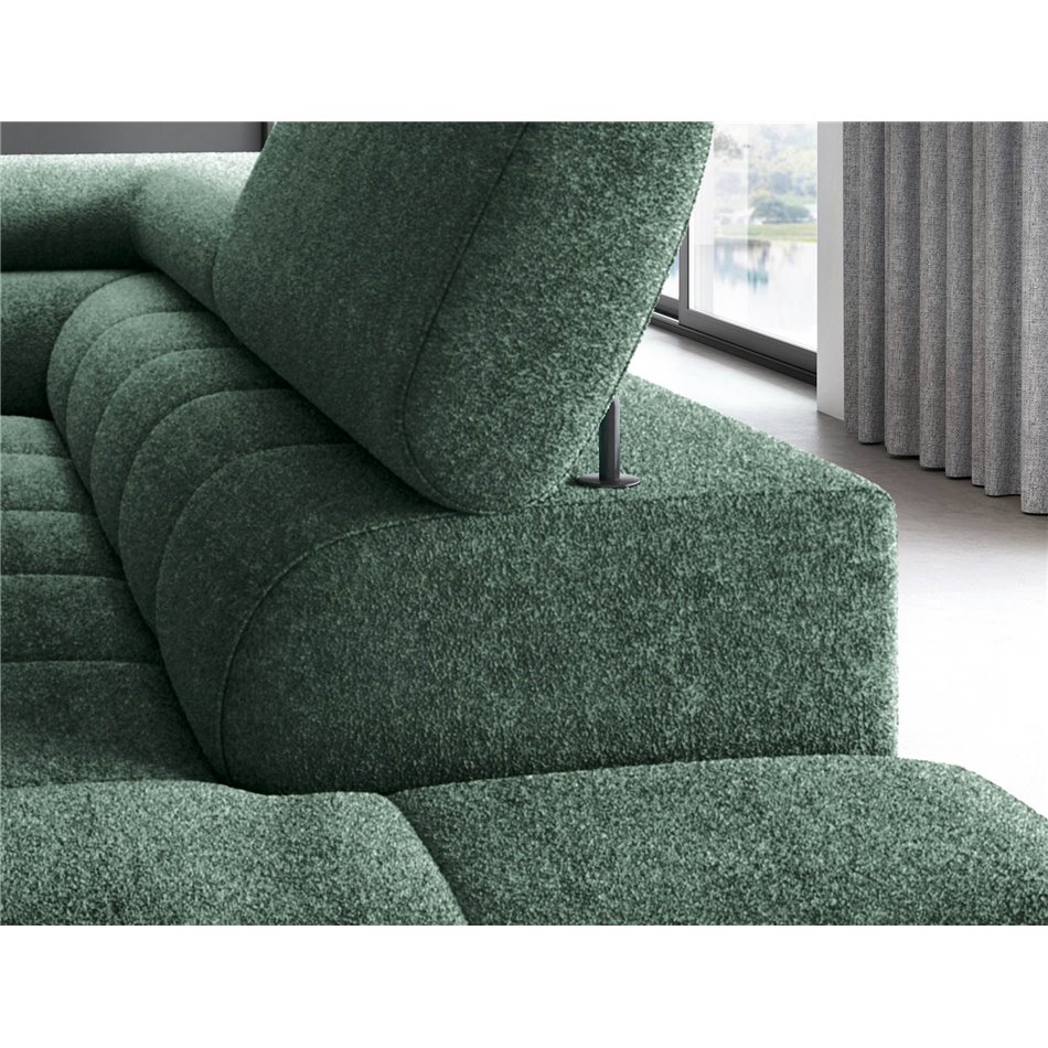 Corner sofa Elferucce R, sleeping function, Amore 35, bouclé, dark green, H93x200x276cm
