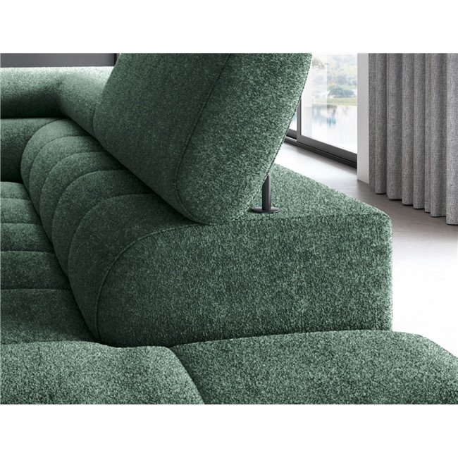 Corner sofa Elferucce R, sleeping function, Amore 35, bouclé, dark green, H93x200x276cm