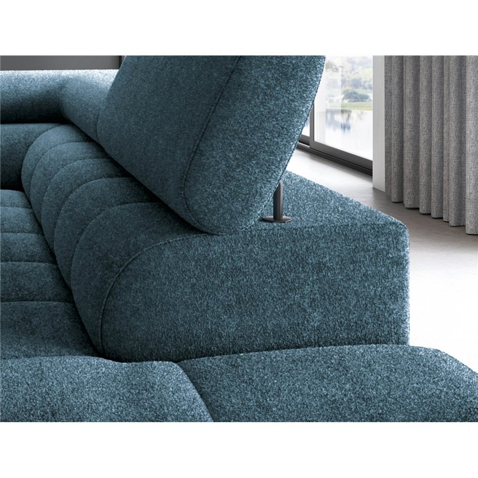 Corner sofa Elferucce R, sleeping function, Amore 40, bouclé, dark blue, H93x200x276cm