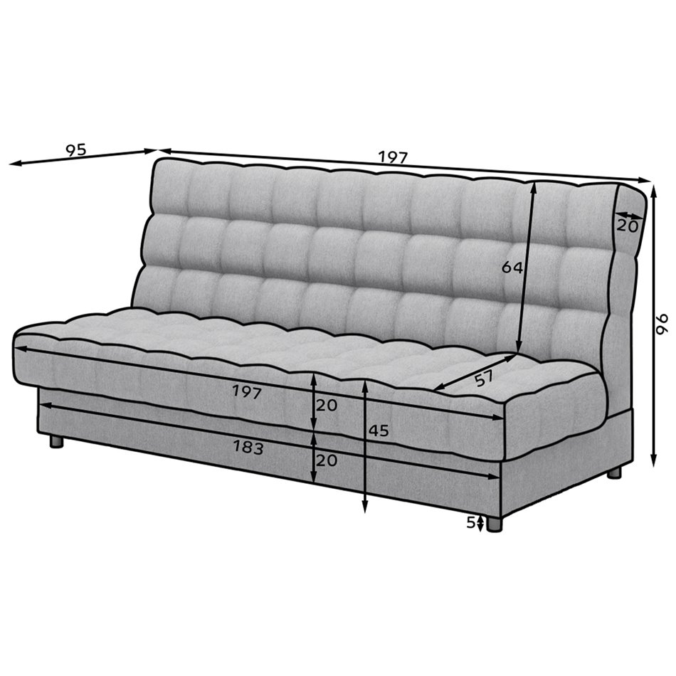 Sofa bed Elclareta, sleeping function, Poco 04,, grey, H96x95x197cm