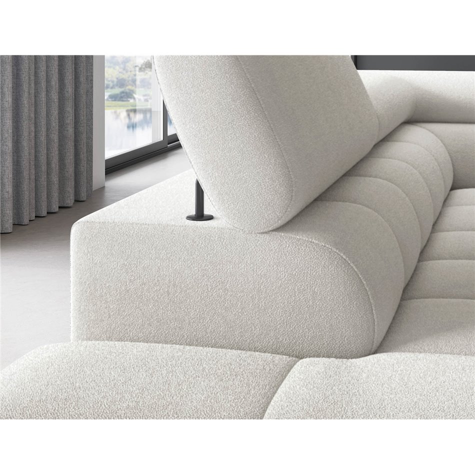 Corner sofa Elferucce L, sleeping function, Amore 01, bouclé, white, H93x200x276cm