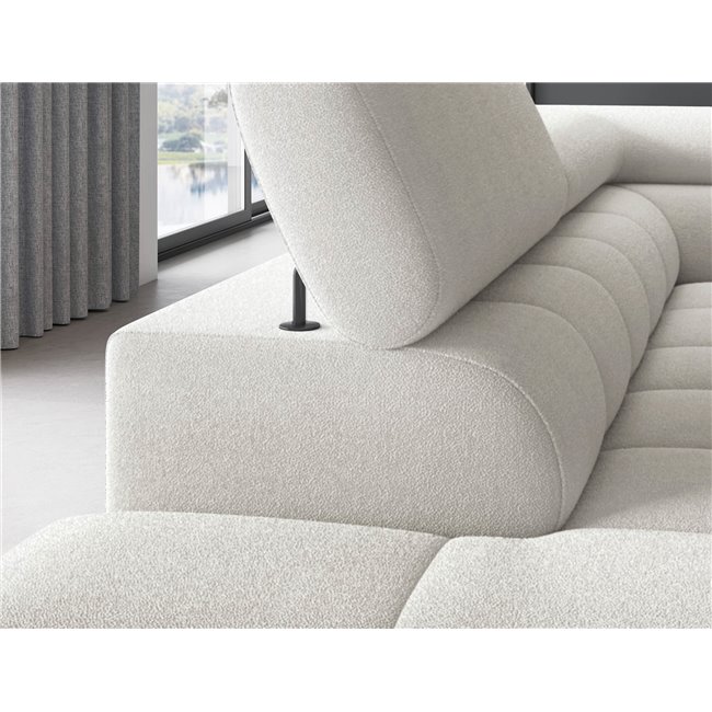 Corner sofa Elferucce L, sleeping function, Amore 01, bouclé, white, H93x200x276cm