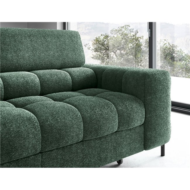 Corner sofa Elferucce L, sleeping function, Amore 35, bouclé, dark green, H93x200x276cm