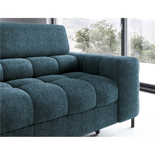Corner sofa Elferucce L, sleeping function, Amore 40, bouclé, dark blue, H93x200x276cm