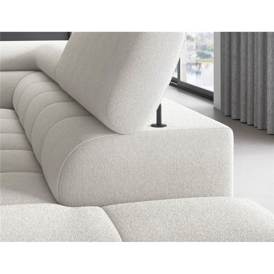 Corner sofa Elferucce R, sleeping function, Amore 01, bouclé, white, H93x200x276cm