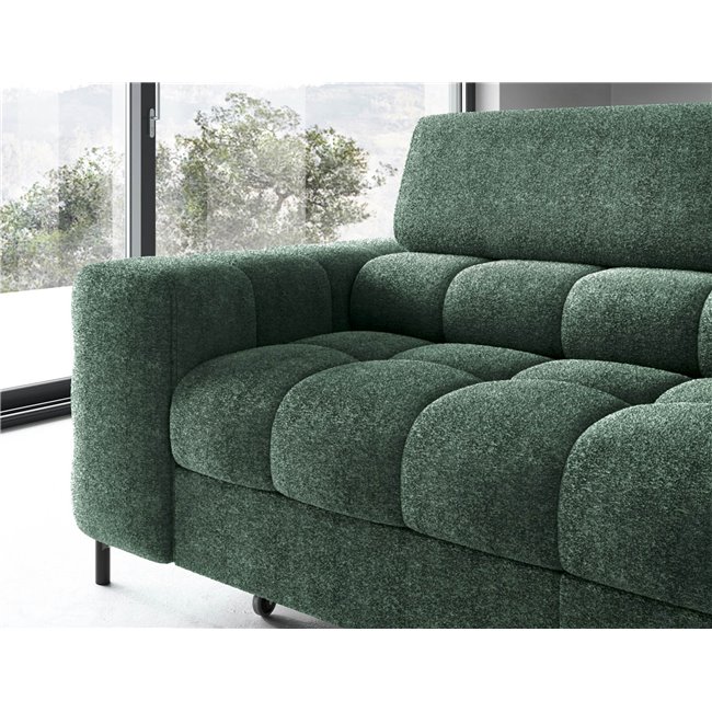 Corner sofa Elferucce R, sleeping function, Amore 35, bouclé, dark green, H93x200x276cm