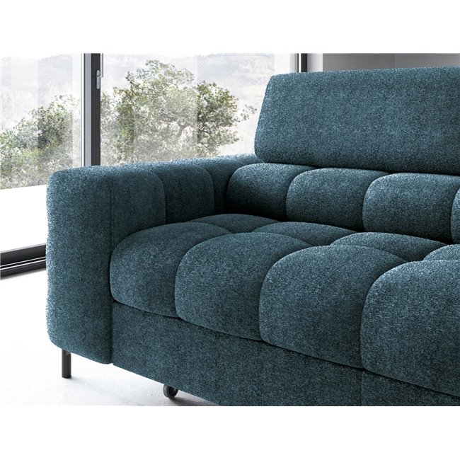 Corner sofa Elferucce R, sleeping function, Amore 40, bouclé, dark blue, H93x200x276cm
