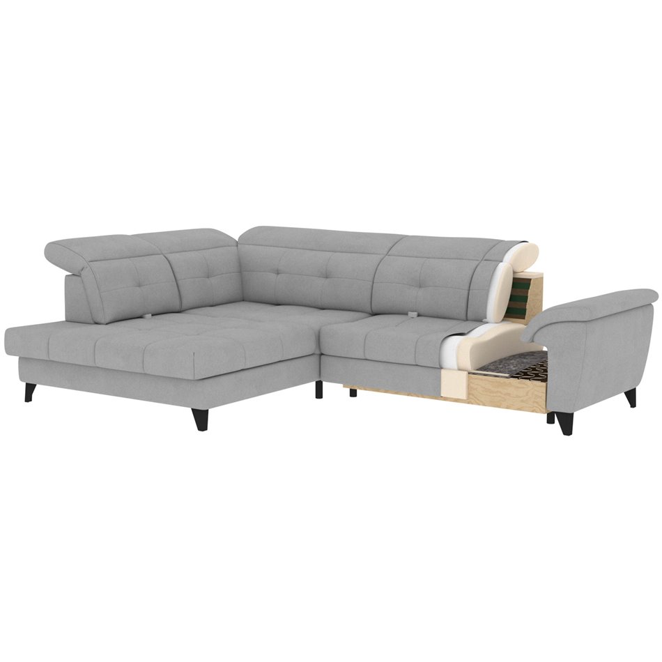 Corner sofa Elinferne L, sleeping function, Aura 18, velvet, beige, H107x210x297cm