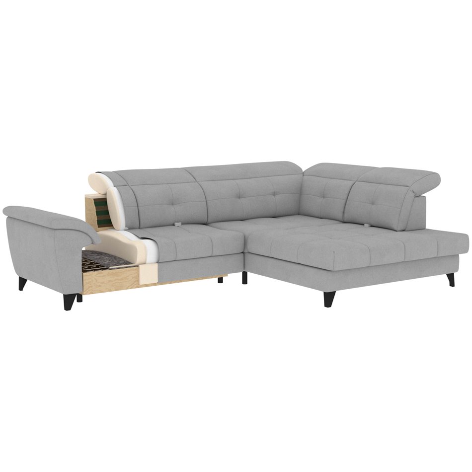 Corner sofa Elinferne R, sleeping function, Aura 40, velvet, dark blue, H107x210x297cm