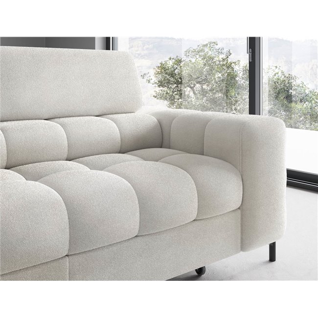 Corner sofa Elferucce L, sleeping function, Amore 01, bouclé, white, H93x200x276cm
