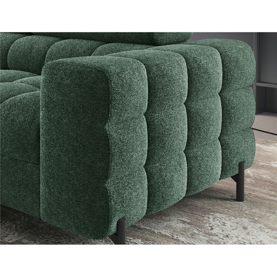 Corner sofa Elferucce L, sleeping function, Amore 35, bouclé, dark green, H93x200x276cm
