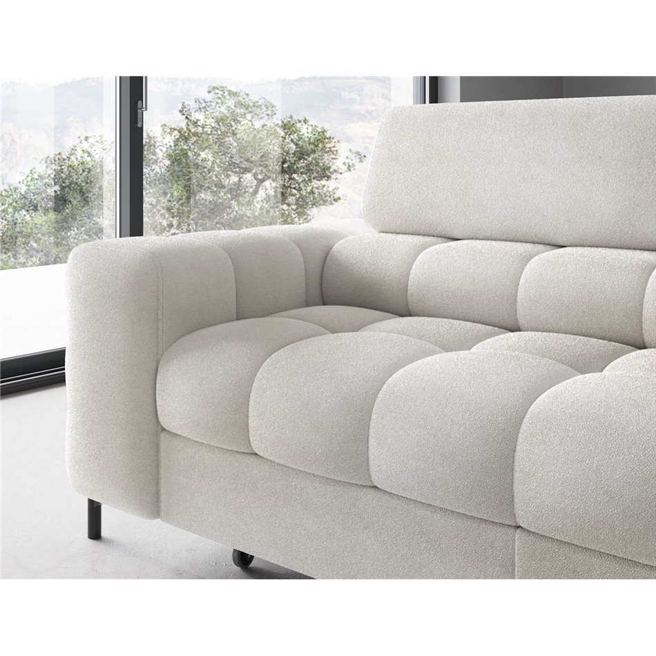 Corner sofa Elferucce R, sleeping function, Amore 01, bouclé, white, H93x200x276cm