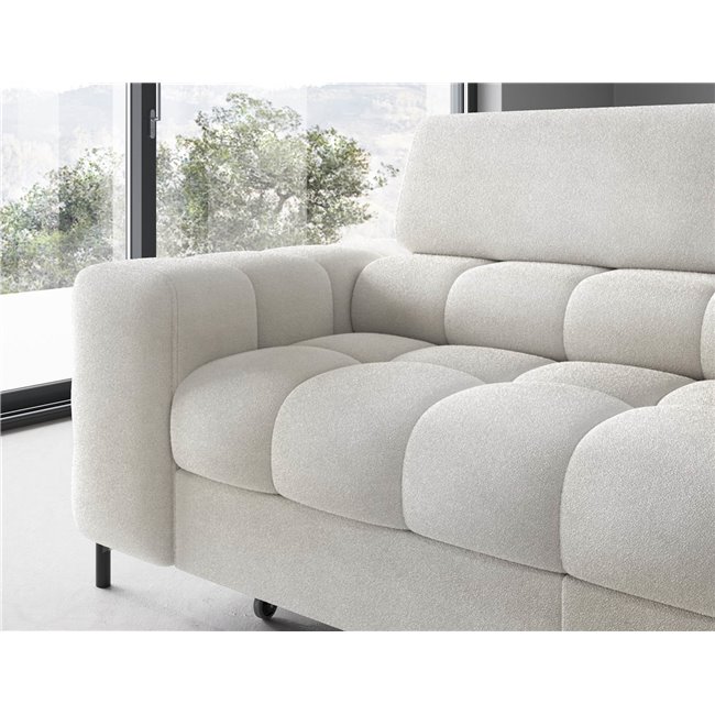 Corner sofa Elferucce R, sleeping function, Amore 01, bouclé, white, H93x200x276cm