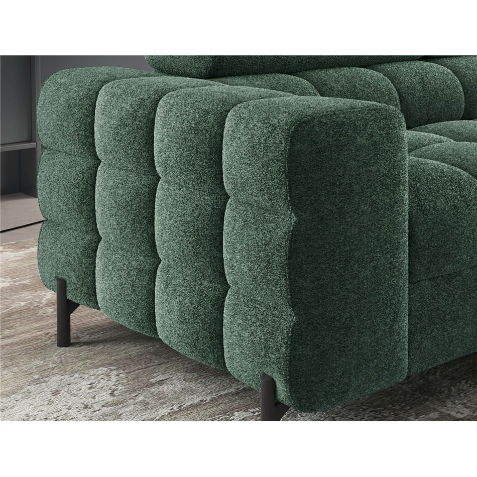 Corner sofa Elferucce R, sleeping function, Amore 35, bouclé, dark green, H93x200x276cm
